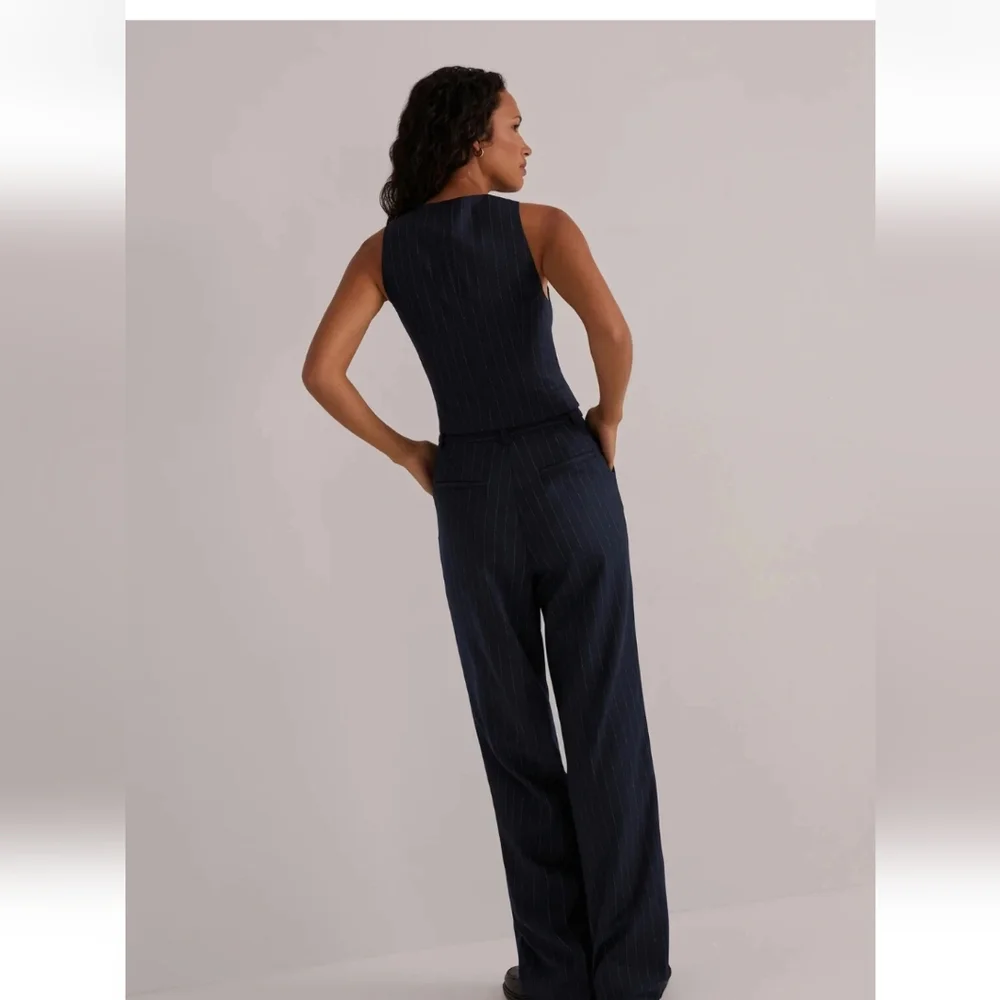 New W/Tag Favorite Daughter Designer Navy Pinstripe Favorite Pants US 14 RT $228 - Picture 3 of 11